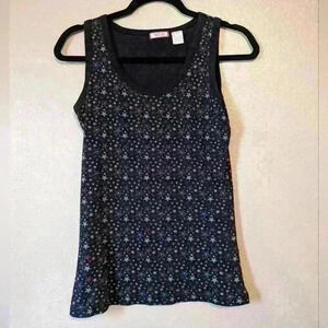 Vintage 90s DEB tank size Large black base pink/green/blue stars